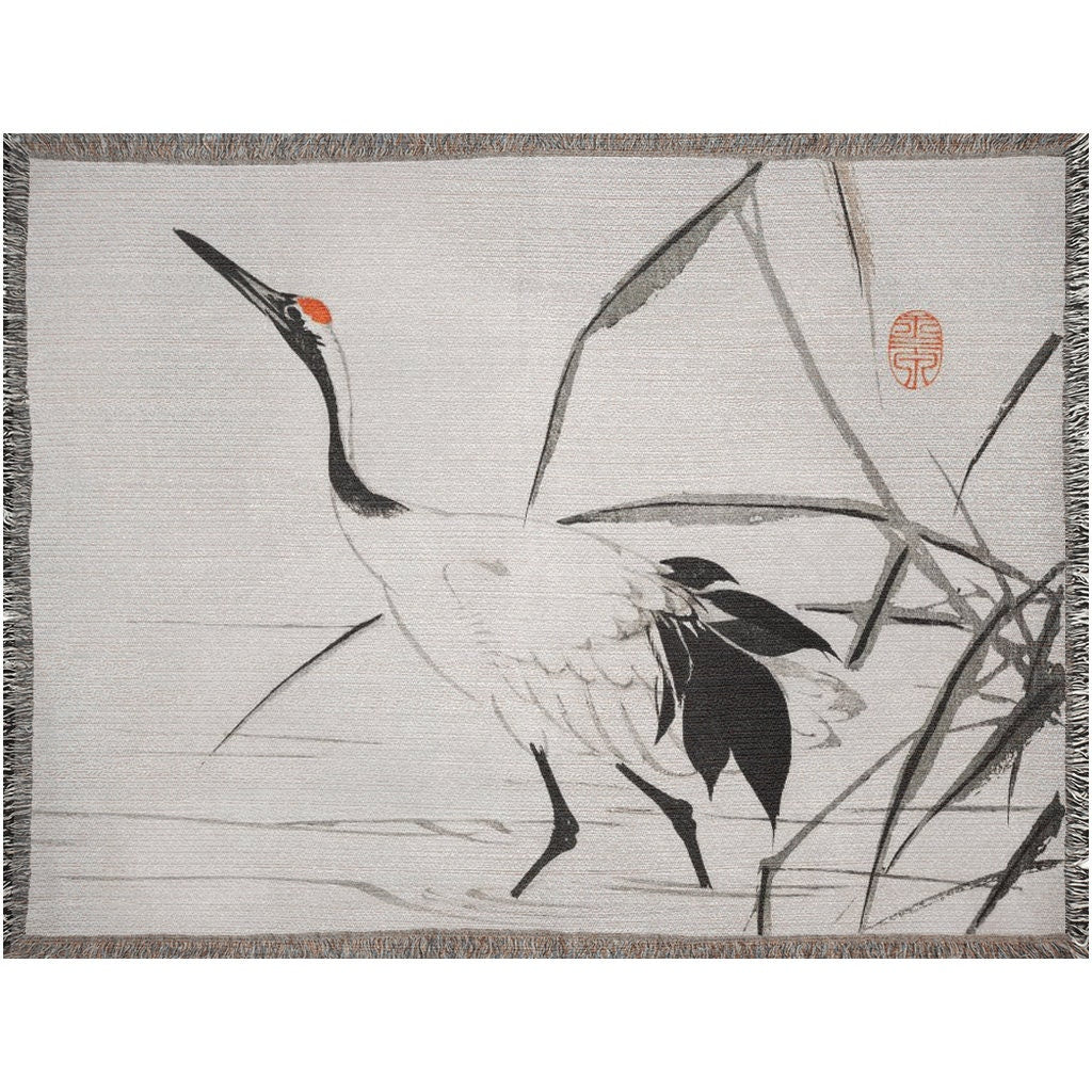 Crane Tapestry, Woven Blanket, Bird Blanket, Japanese Blanket, Crane Decor, Japanese Tapestry, Art Blanket, Bird Tapestry, Crane Wall Art