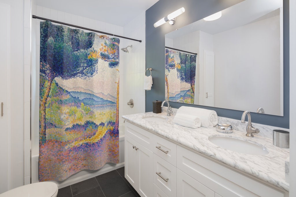 Art Shower Curtain, Tree Shower Curtain, Nature Decor, Henri-Edmond Cross, Rainbow Bathroom, Landscape Painting, Fine Art Decor, Art Decor