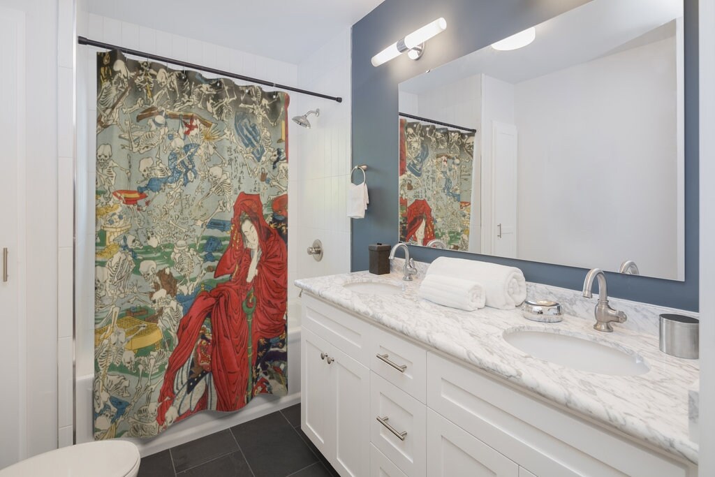 Japan Shower Curtain, Skeleton Decor, Japanese Decor, Japanese Decor, Japan Bathroom, Skeleton Art, Japanese Woodblock, Japanese Art