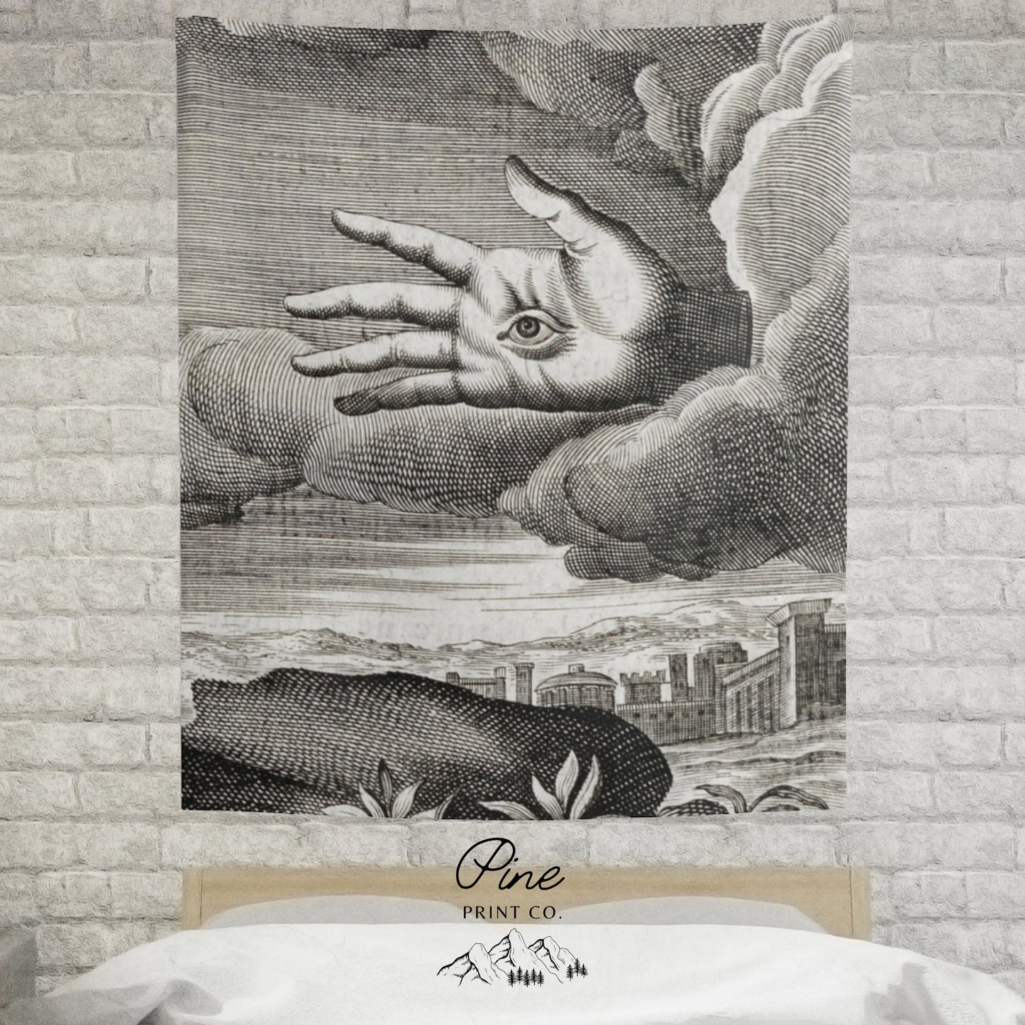 Black & White Vintage Alchemy Hand Wall Tapestry