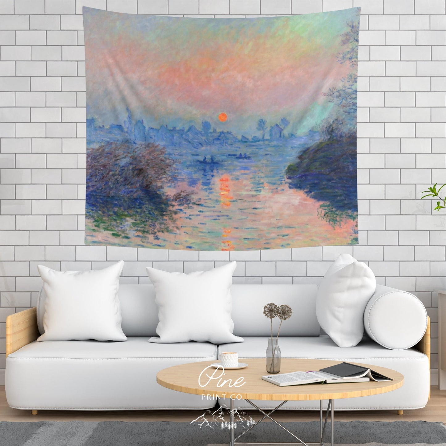 Claude Monet Ocean Sunset Painting Vintage Nature Fine Art Wall Tapestry