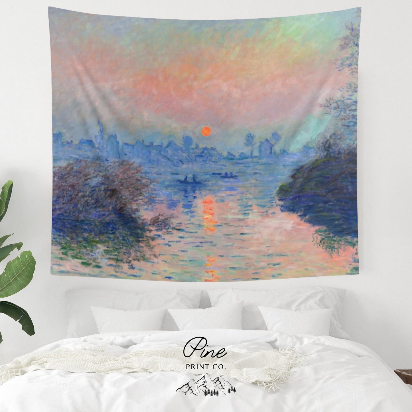 Claude Monet Ocean Sunset Painting Vintage Nature Fine Art Wall Tapestry