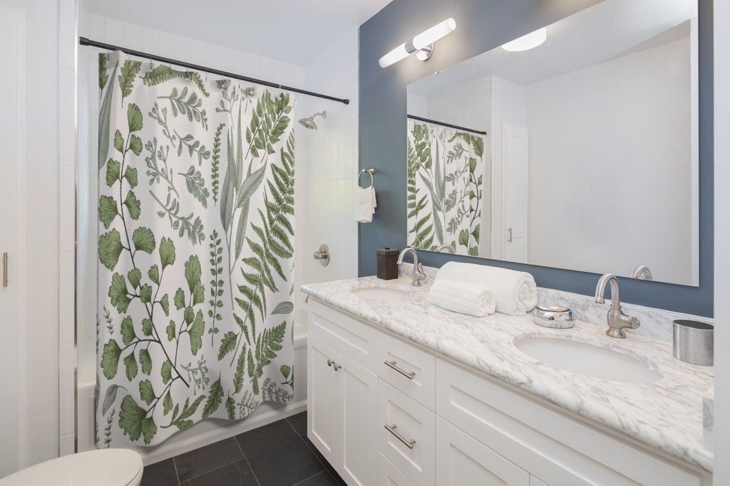 Plant Shower Curtain, Boho Shower Curtain, Green Shower Curtain, Botanical Curtain, Plant Decor, Fern Art, Houseplant Art, Botanical Decor