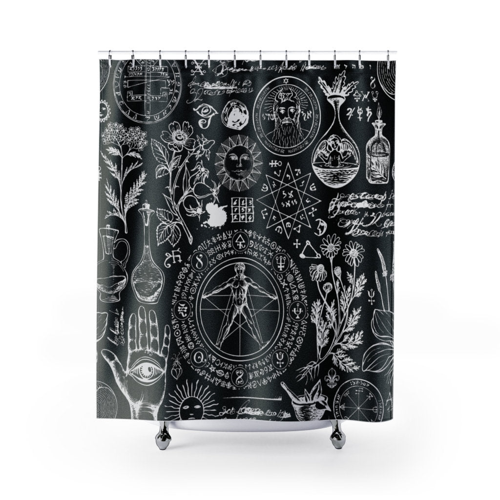 Alchemy Shower Curtain, Witchy Decor, Black Shower Curtain, Magic Shower Curtain, Witch Shower Curtain, Occult Decor, Magic Decor