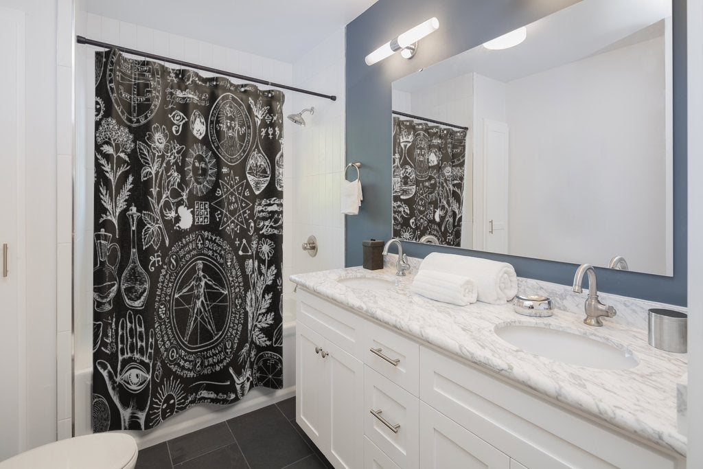 Alchemy Shower Curtain, Witchy Decor, Black Shower Curtain, Magic Shower Curtain, Witch Shower Curtain, Occult Decor, Magic Decor