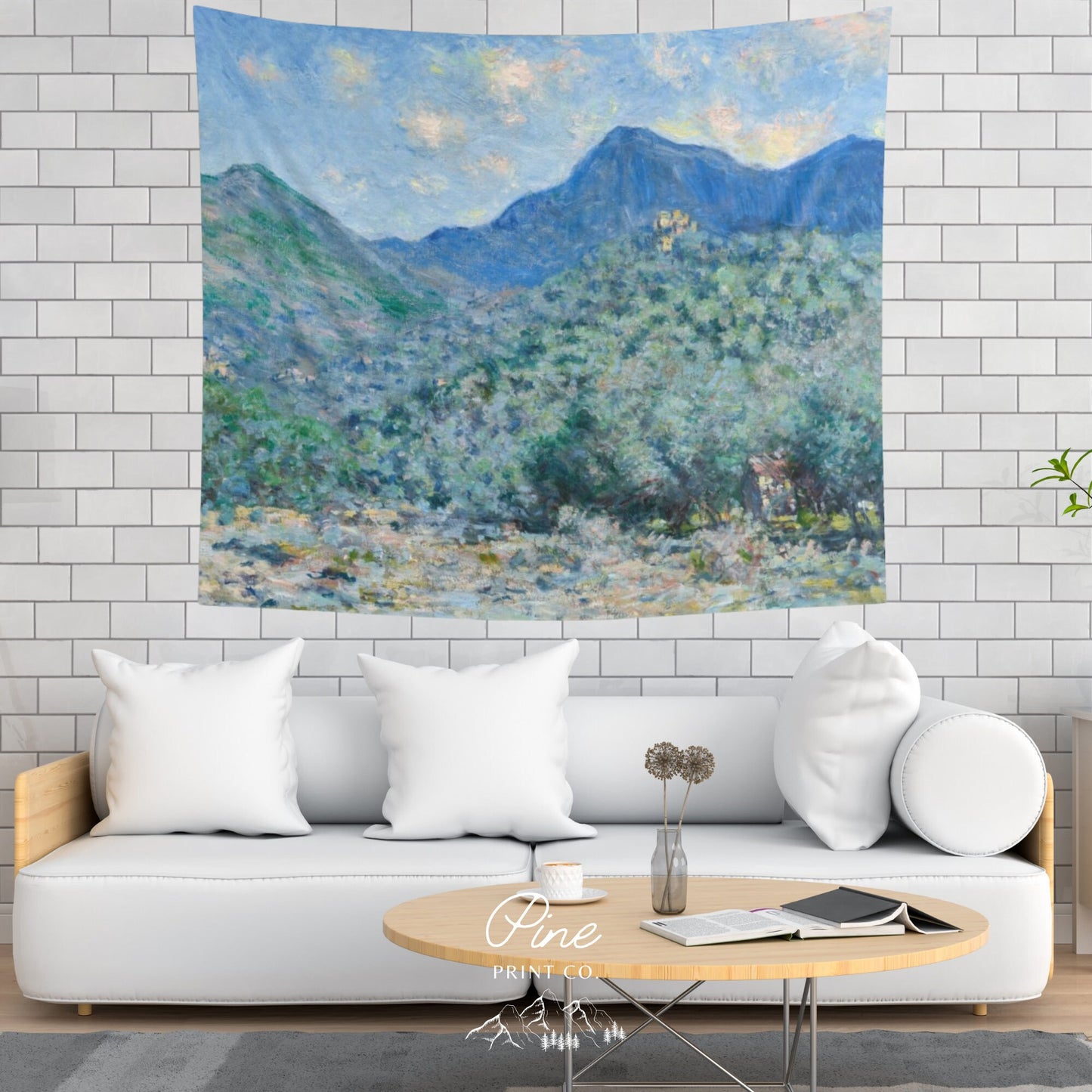 Claude Monet Blue Mountain Landscape Painting Fine Art Wall Tapestry