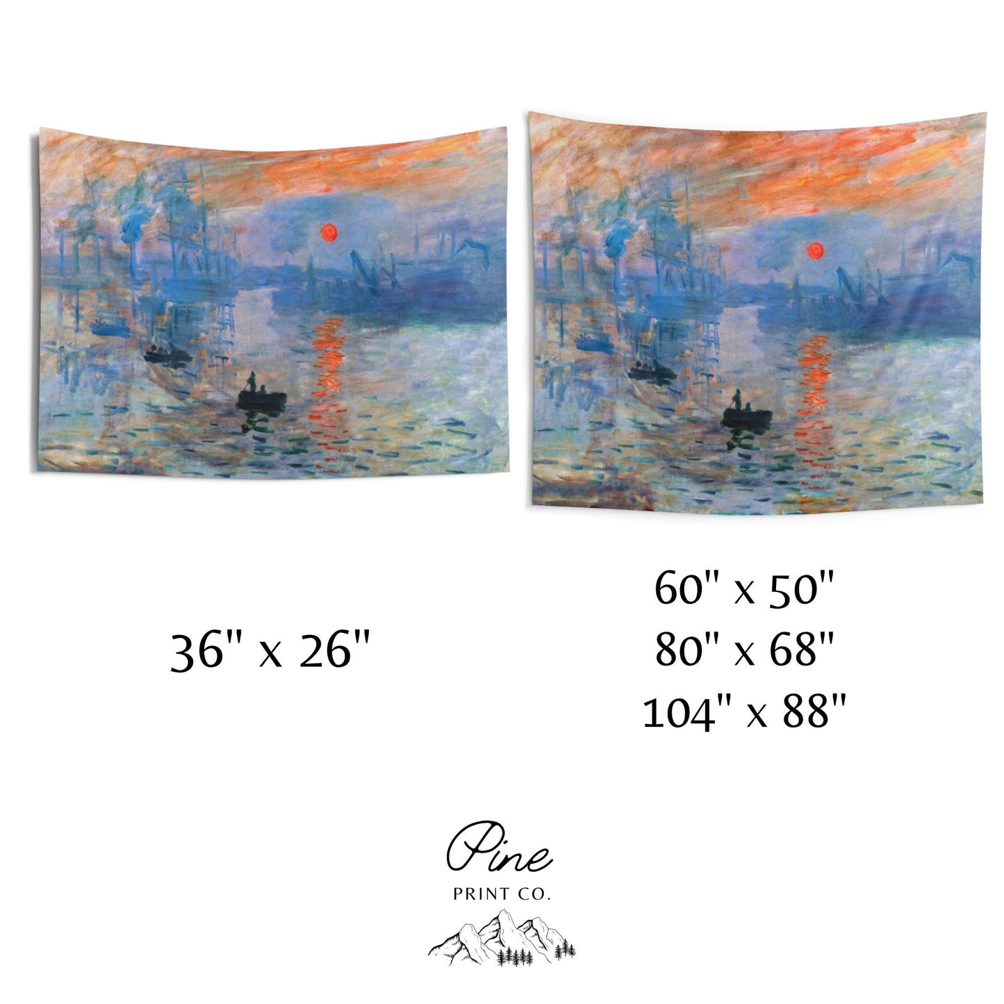 Claude Monet Ocean Sunset Boat Painting Orange Blue Wall Tapestry