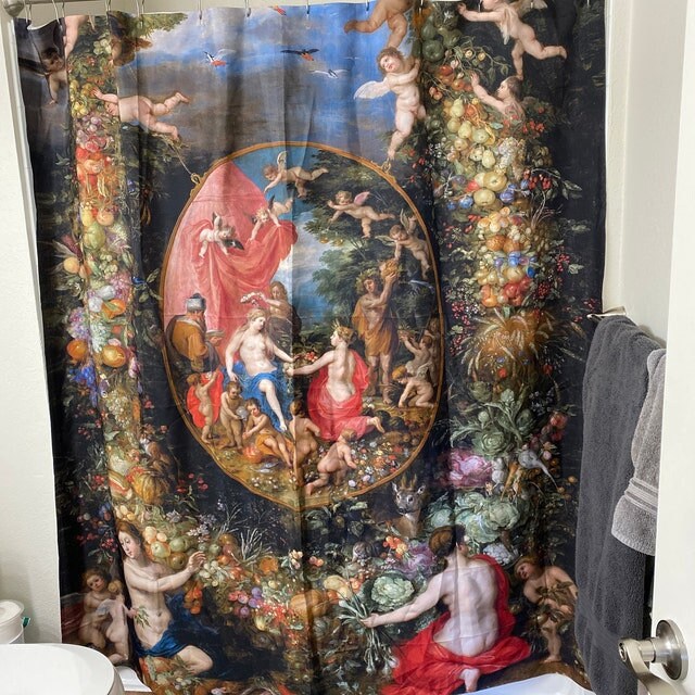 Gothic Shower Curtain, Vintage Gothic, Fine Art Curtain, Angel Shower Curtain, Renaissance Bathroom, Gothic Painting, Black Shower Curtain