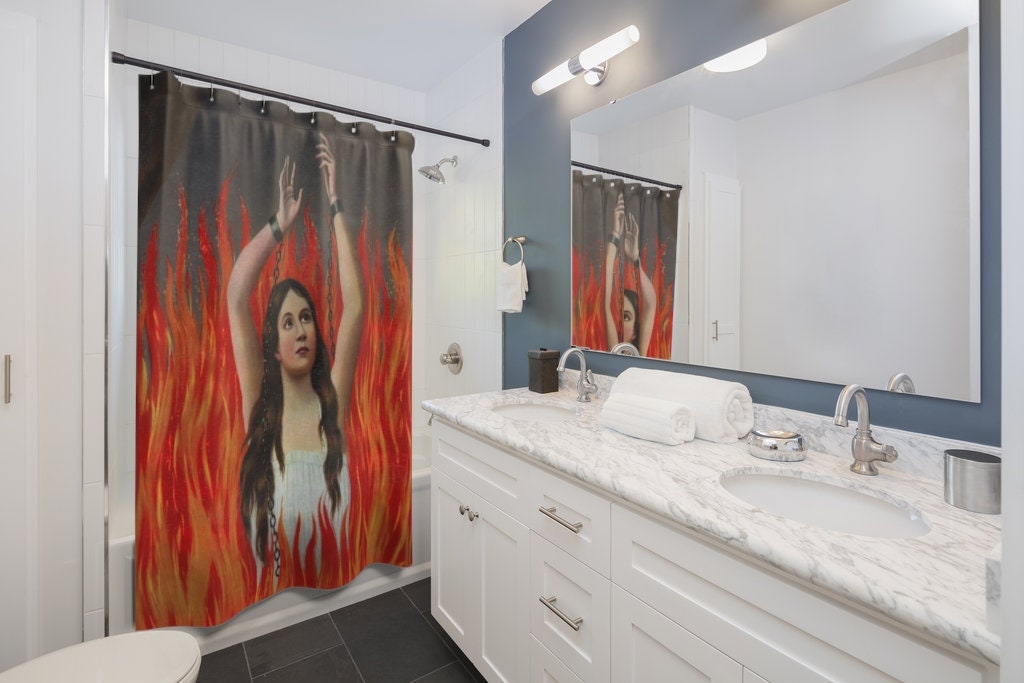 Gothic Shower Curtain, Hell Art, Gothic Painting, Renaissance Art, Fire Decor, Horror Decor, Religious Art, Anima Sola, Purgatory Art