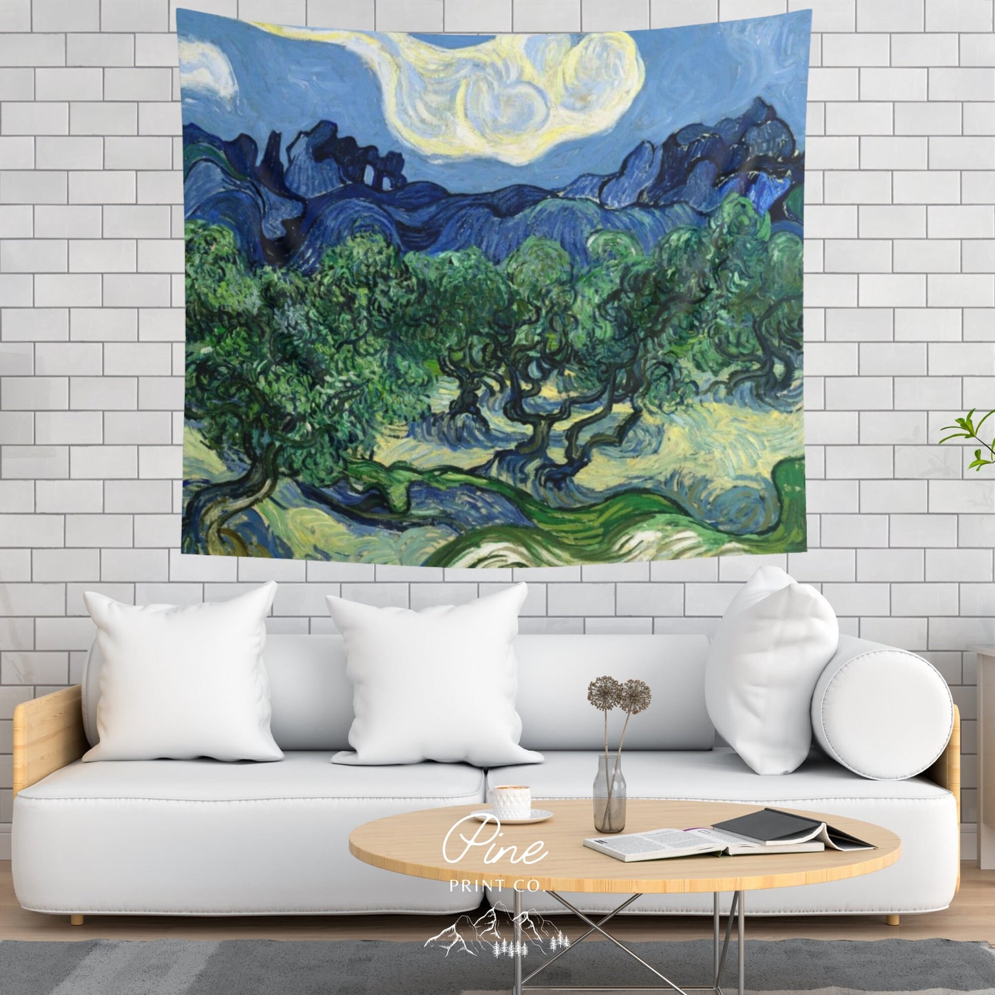 Vincent Van Gogh Blue Green Landscape Wall Tapestry