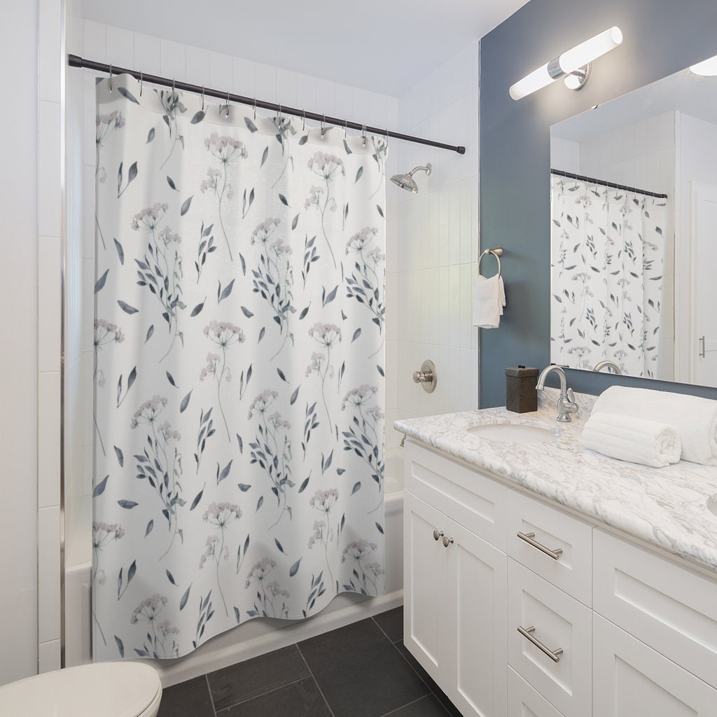 White Shower Curtain, Floral Decor, Flower Shower Curtain, Nature Bathroom, White Bathroom, Botanical Decor, White Decor, White Flowers