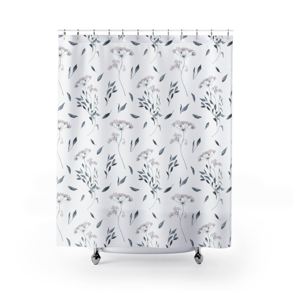 White Shower Curtain, Floral Decor, Flower Shower Curtain, Nature Bathroom, White Bathroom, Botanical Decor, White Decor, White Flowers