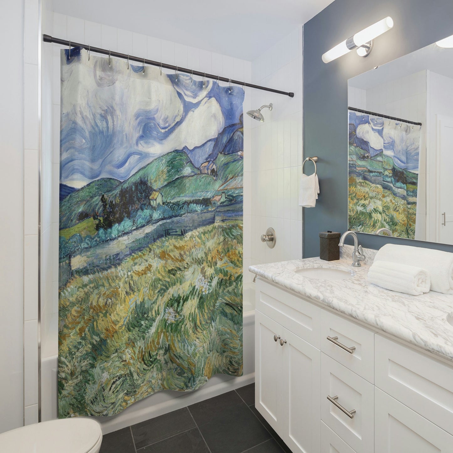 Van Gogh Shower Curtain, Landscape Painting, Van Gough Decor, Fine Art Decor, Nature Shower, Art Shower Curtain, Nature Bathroom