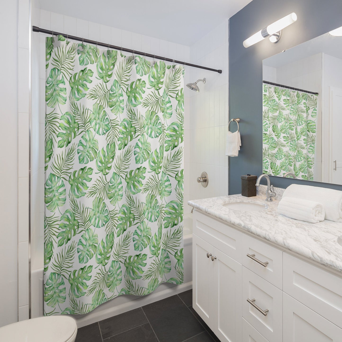 Green Shower Curtain, Plant Bathroom, Green Bathroom, Tropical Curtain, Nature Decor, Botanical Decor, Green Decor, Tropical Bathroom