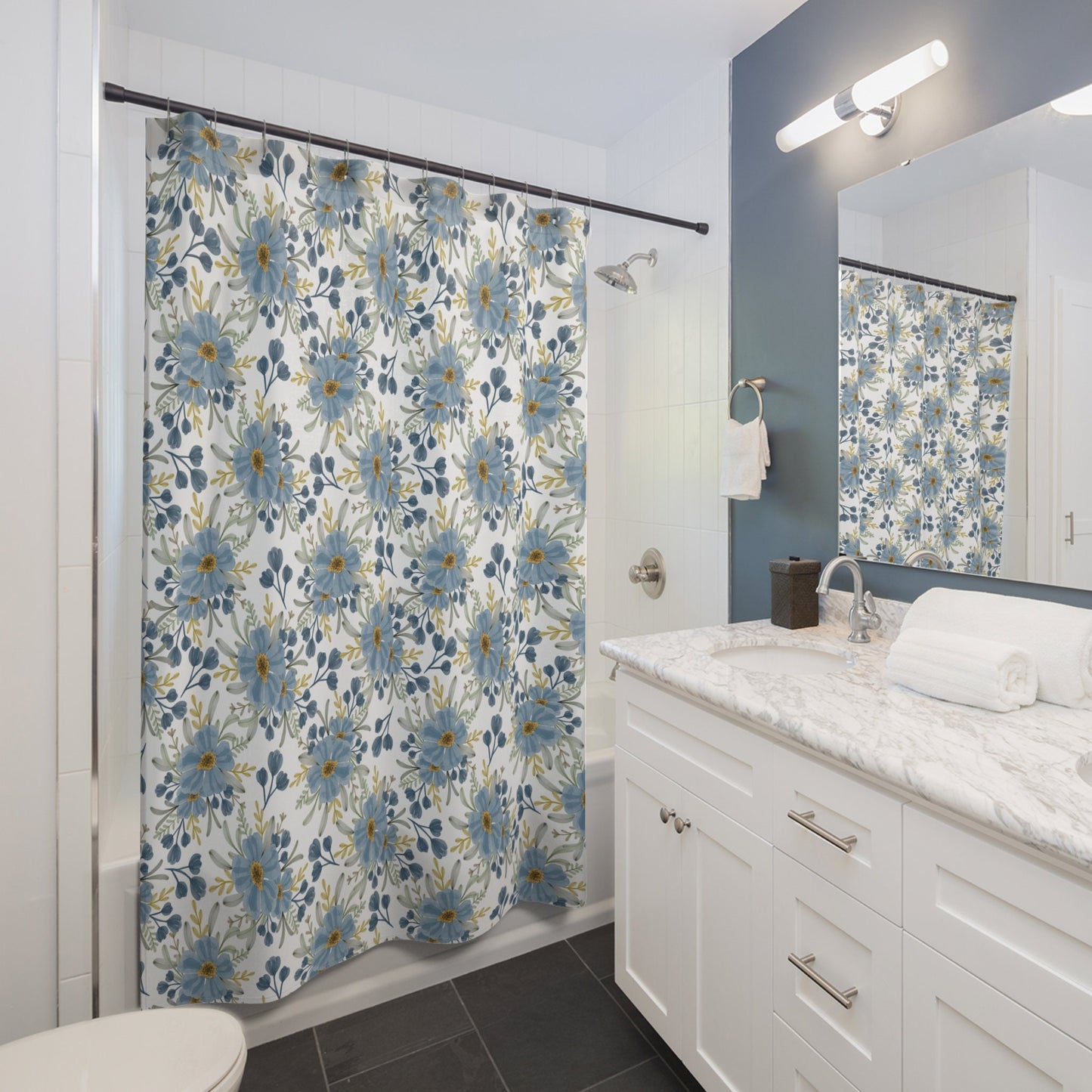Blue Shower Curtain, Blue Watercolor, Watercolor Shower, Floral Shower Curtain, Blue Bathroom, Floral Bathroom, Boho Shower Curtain