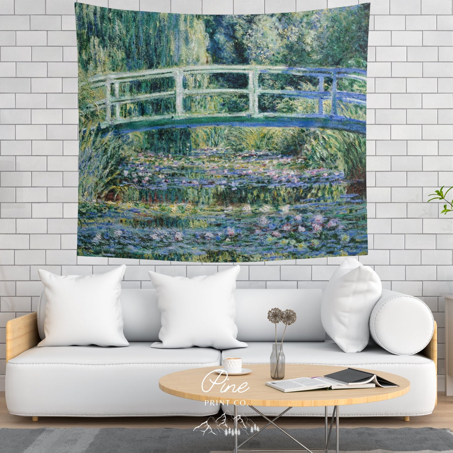 Claude Monet Water Lilies Painting Botanical Green Nature Vintage Fine Art Wall Tapestry