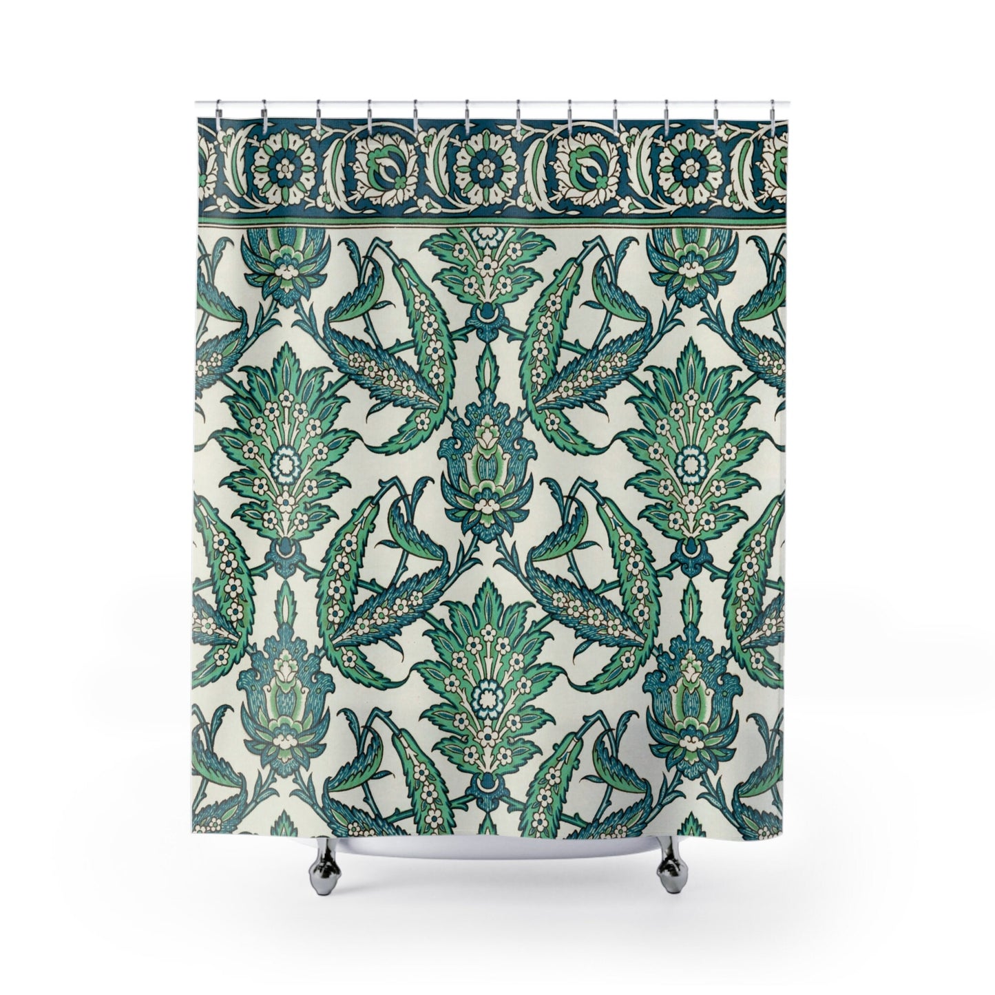 Arabian Shower Curtain, Green Blue Shower Curtain, Teal Bathroom, Green Bathroom, Botanical Decor, Floral Bathroom, Green Nature Pattern