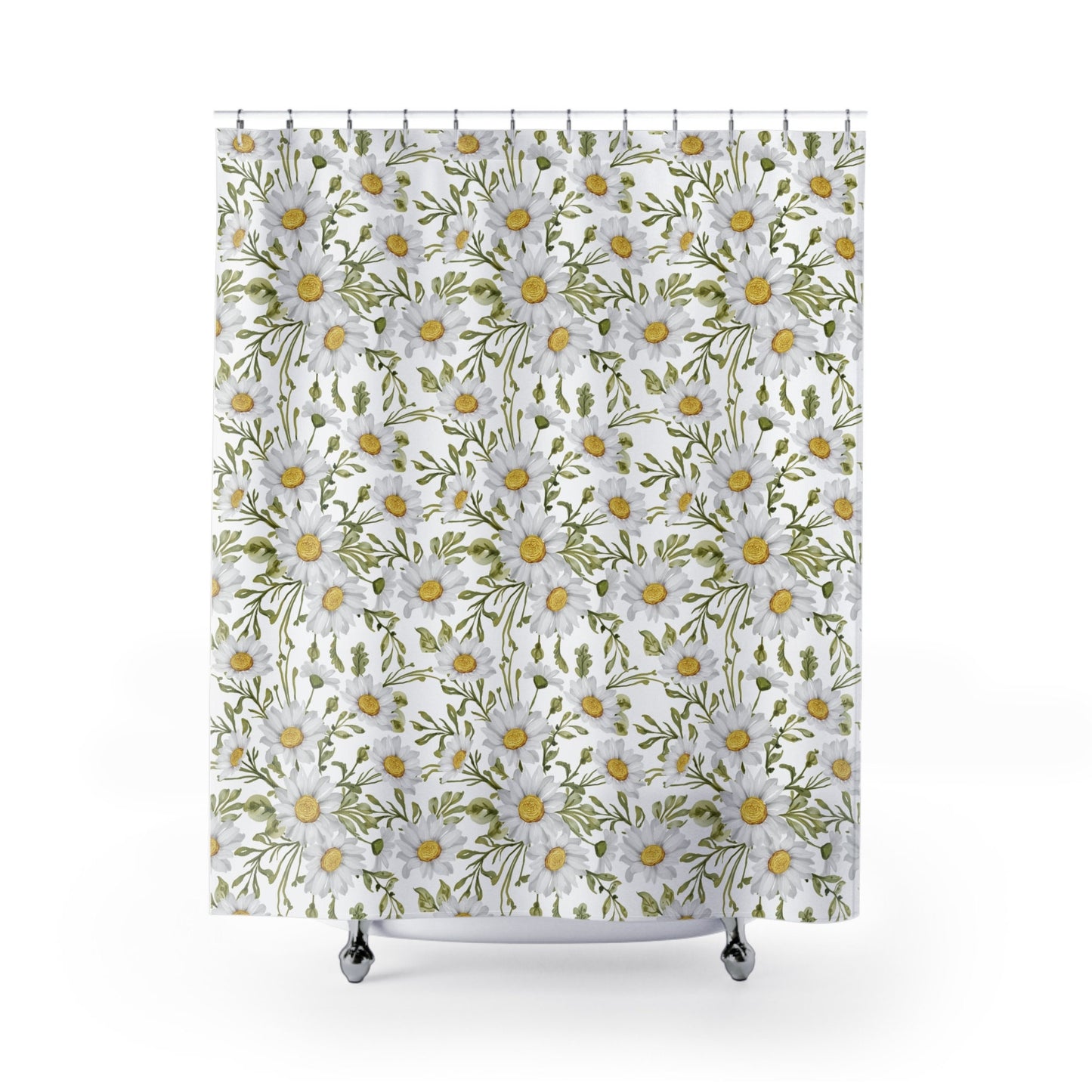 White Shower Curtain, Floral Bathroom, Floral Curtain, White Bathroom, Nature Bathroom, Botanical Decor, Daisy Decor, Flower Home Decor
