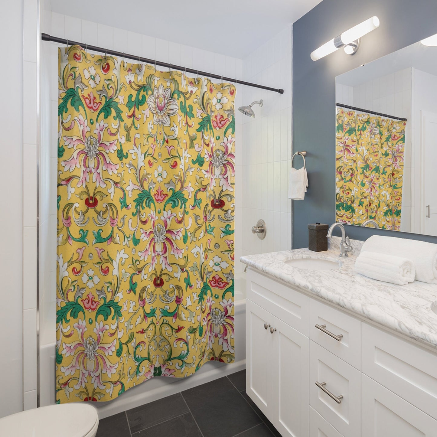 Yellow Shower Curtain, Floral Bathroom, Floral Curtain, Yellow Bathroom, Nature Bathroom, Botanical Decor, Daisy Decor, Flower Home Decor
