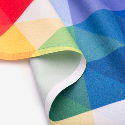 a multicolored fabric with a white background