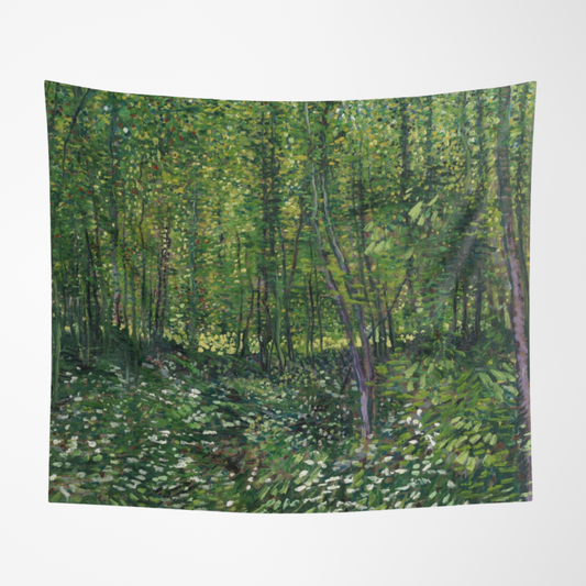 a painting of a forest filled with lots of trees