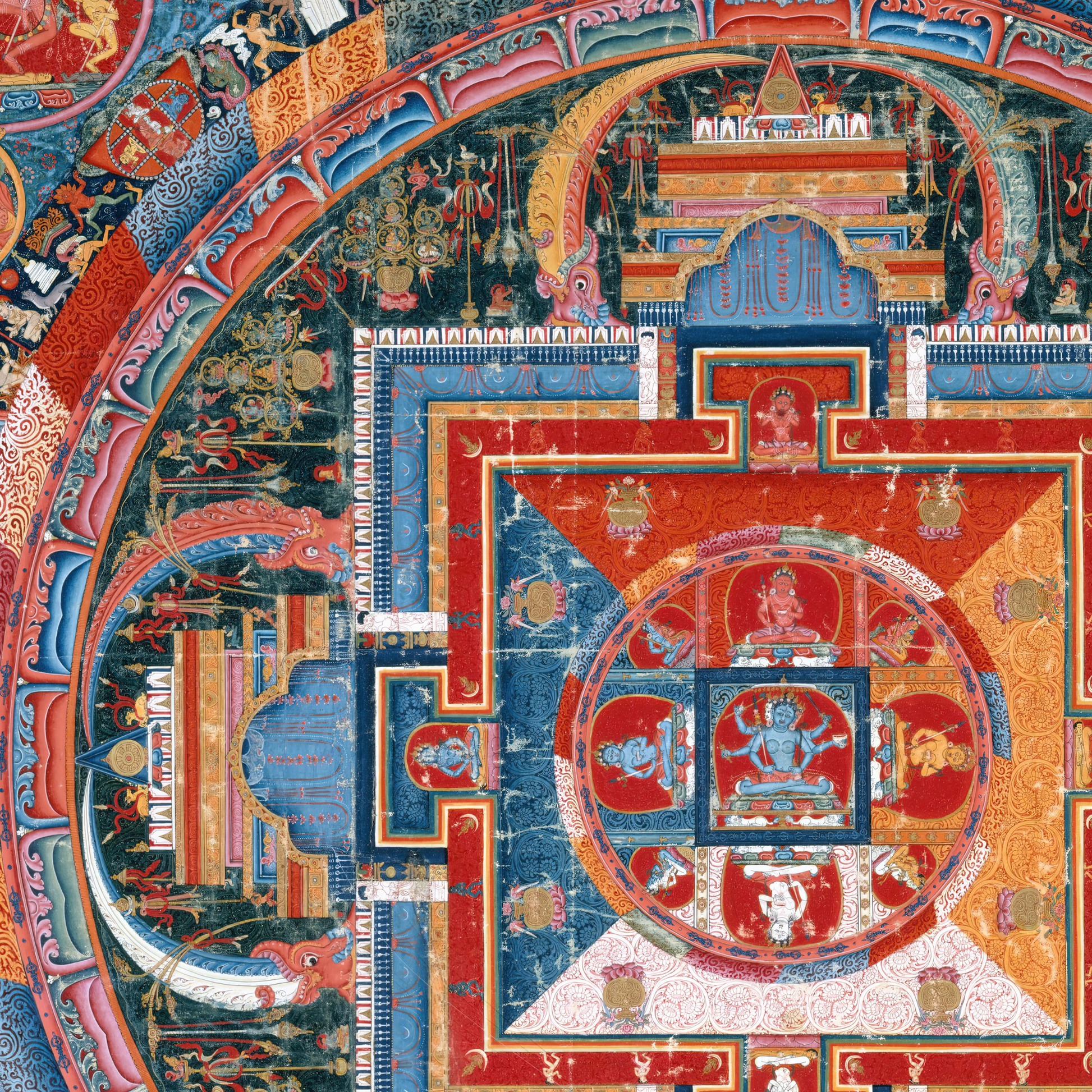 a painting of a colorful design on a wall