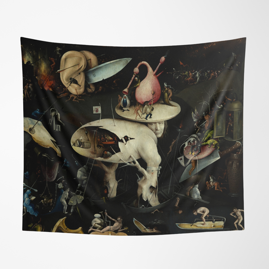 a painting of a white horse surrounded by other things