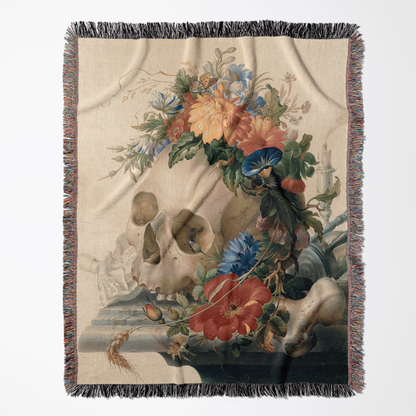 Floral Skull Woven Blanket
