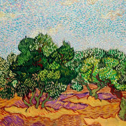 a painting of some trees in a field