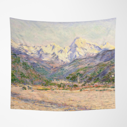 a painting of a mountain range with a sky background