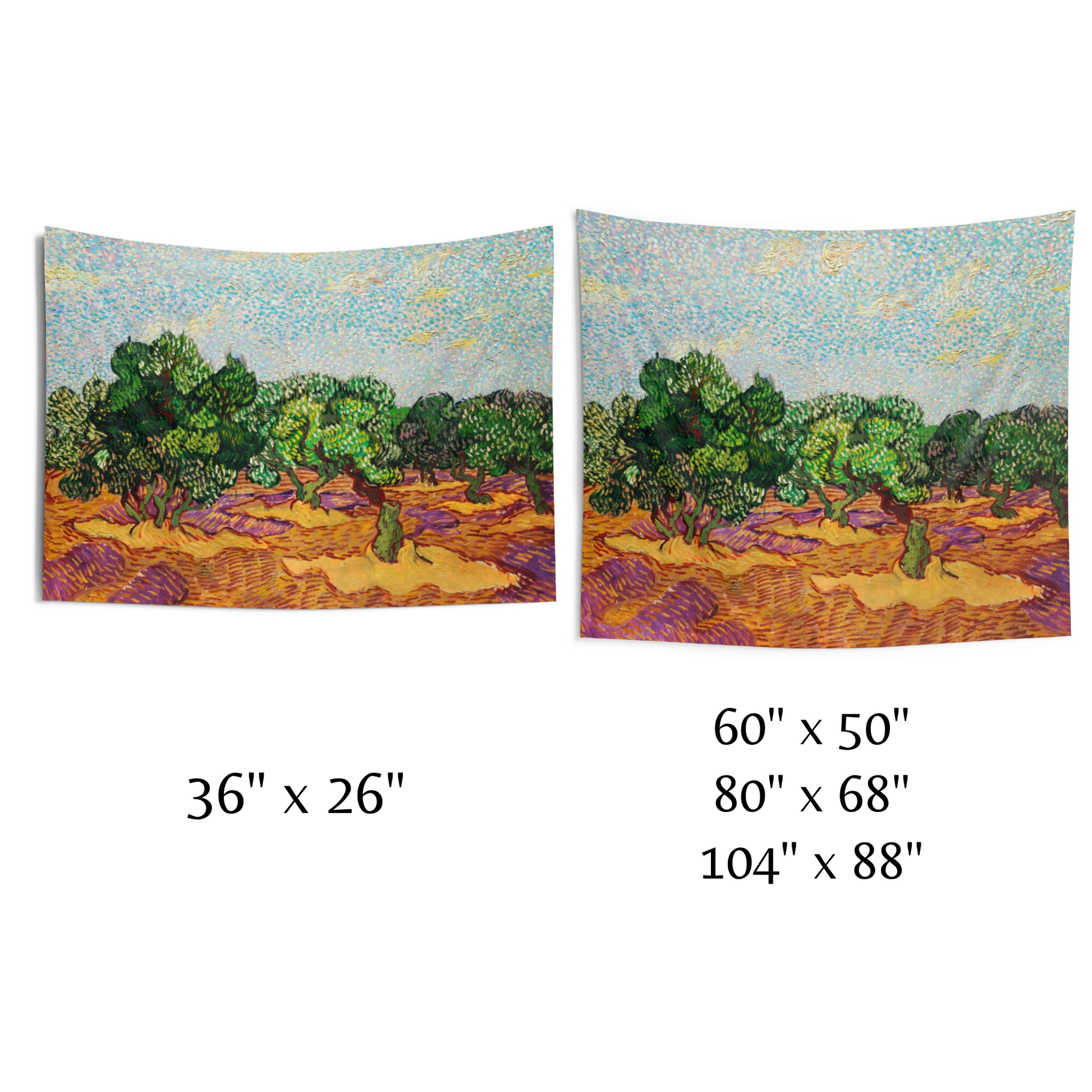 two paintings of trees on a white background