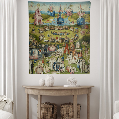 a painting on a wall above a table