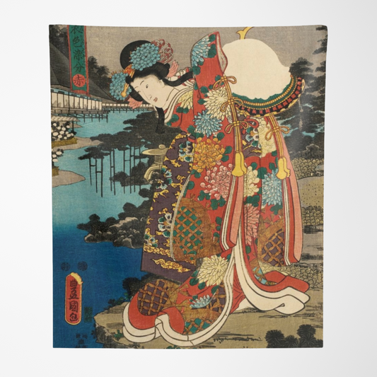 a painting of a woman in a kimono