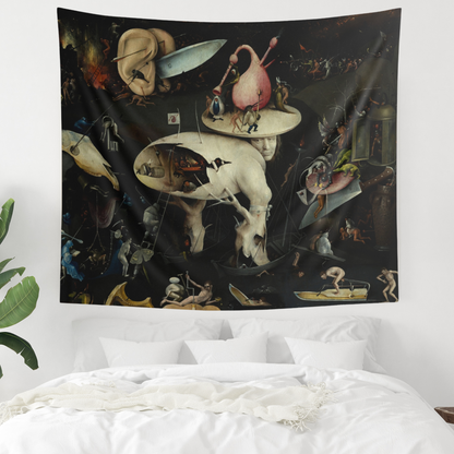 a painting of a cow and other animals on a bed