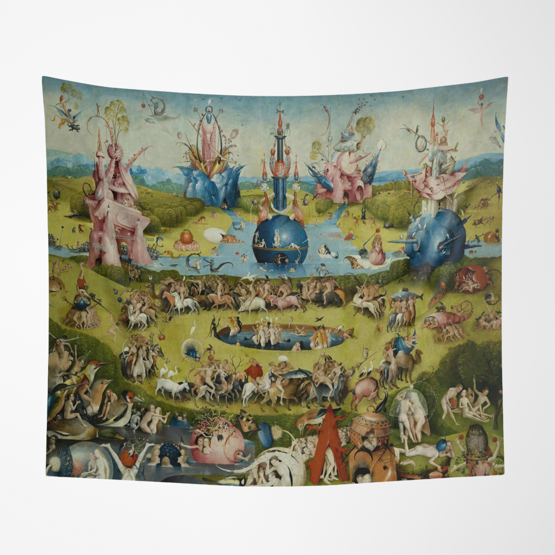 a tapestry hanging on the wall of a room