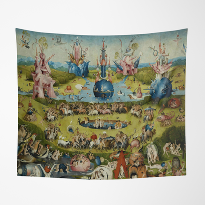 a tapestry hanging on the wall of a room