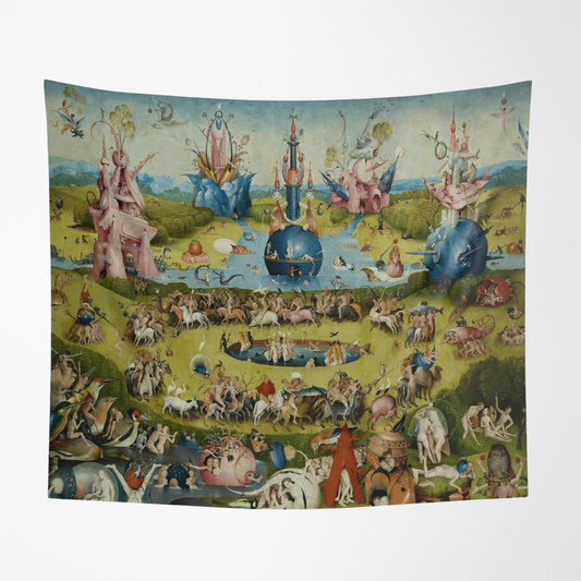 a tapestry hanging on the wall of a room
