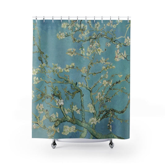 Art Shower Curtain, Vintage Bathroom, Teal Bathroom, Teal Shower Curtain, Van Gogh Decor, Almond Blossom, Blue Bathroom, Vincent Van Gogh