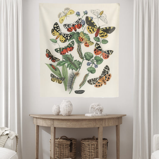 Vintage Butterfly Moth Botanical Nature Wall Tapestry