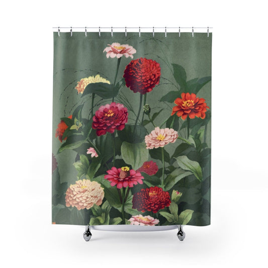 Green Shower Curtain, Floral Shower Curtain, Nature Bathroom, Floral Bathroom, Pink Flowers, Boho Shower Curtain, Vintage Shower Curtain