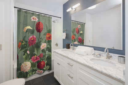 Green Shower Curtain, Floral Shower Curtain, Nature Bathroom, Floral Bathroom, Pink Flowers, Boho Shower Curtain, Vintage Shower Curtain