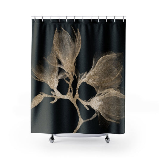 Gold Shower Curtain, Gold Bathroom, Black Bathroom, Golden Shower Curtain, Black Shower Curtain, Gold Bathroom Decor, Black Flower Decor