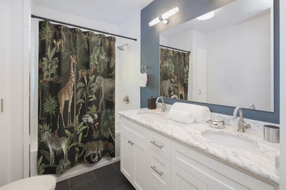 Jungle Shower Curtain, Safari Bathroom, Black Shower Curtain, Jungle Decor, Animal Bathroom, Jungle Animal, Safari Curtain, Jungle Bathroom