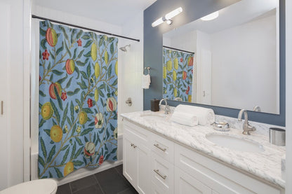 Blue Shower Curtain, Fruit Shower Curtain, Vintage Shower Curtain, Blue Bathroom, Fruit Bathroom, Vintage Bathroom, Botanical Bathroom