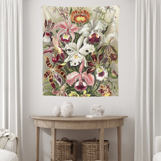 Pink Floral Orchid Ernst Haeckel Painting Vintage Botanical Fine Art Tapestry