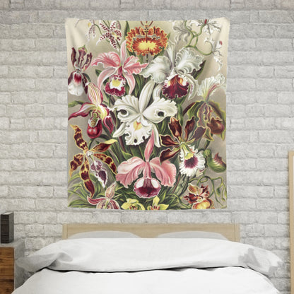 Pink Floral Orchid Ernst Haeckel Painting Vintage Botanical Fine Art Tapestry