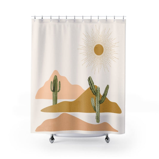 Desert Bathroom, Cactus Bathroom, Boho Shower Curtain, Boho Bathroom, Minimalist Bathroom, Cactus Shower, Sun Shower Curtain, Arizona Decor