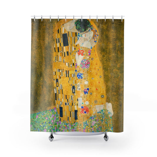 Klimt Shower Curtain, The Kiss Klimt, Gustav Klimt Art, Gold Shower Curtain, Art Shower Curtain, Yellow Bathroom, The Kiss Shower Curtain