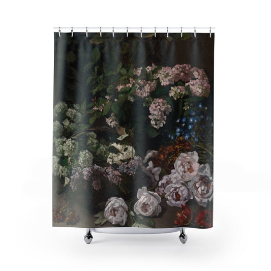 Black Shower Curtain, Monet Decor, Black Bathroom, Floral Bathroom, Vintage Bathroom, Floral Shower Curtain, Floral Decor, Bathroom Curtain
