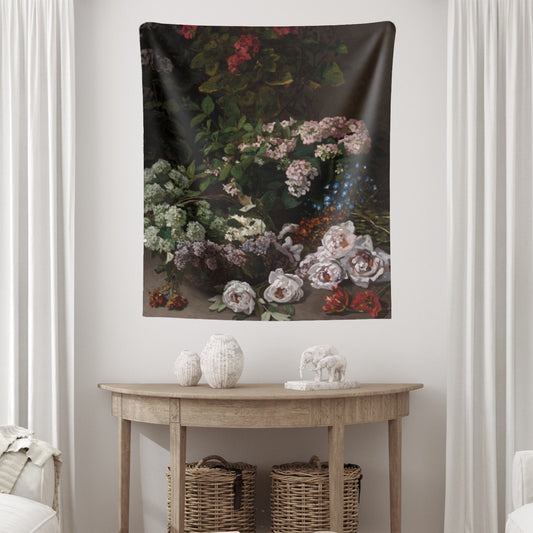 Black Floral Painting Claude Monet Wall Tapestry